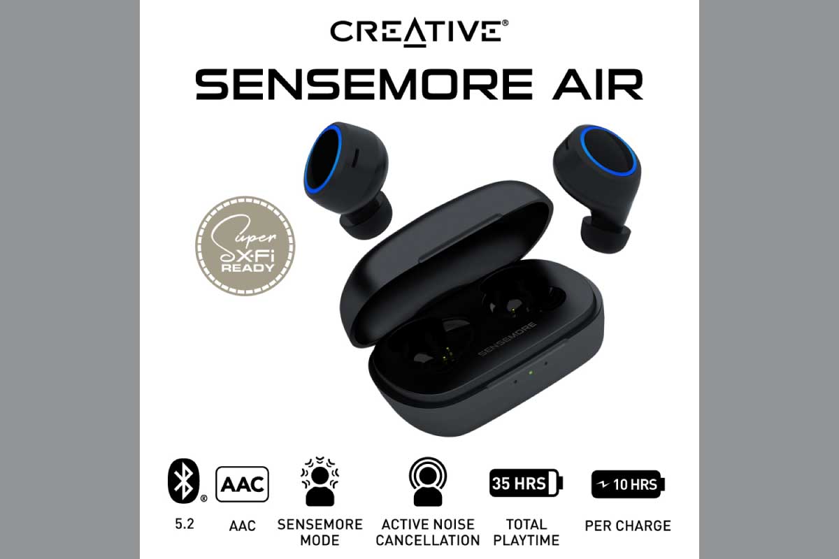 クリエイティブ【Creative Sensemore Air】人の声や周囲の環境音をより効果的に取り込む新技術SensemoreモードとANCを搭載する完全ワイヤレスイヤホン