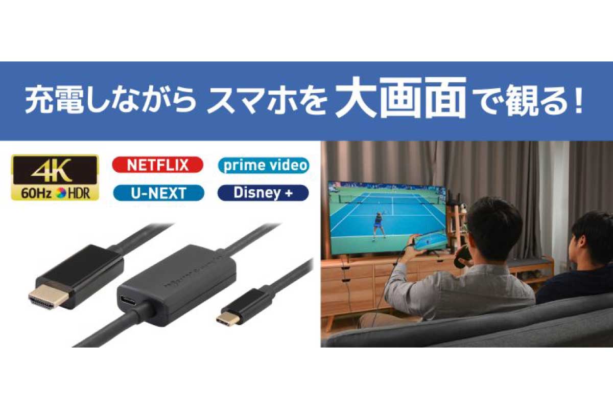 ラトック【RS-UCHD4K60】USB Type-C端子からHDMI端子に出力可能な変換ケーブル