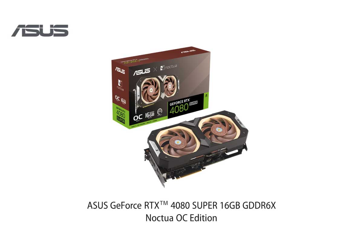 ASUS【RTX4080S-O16G-NOCTUA】「NF-A12x25 PWM」ファン2基搭載で高い静音性と冷却性を実現、GeForce RTX 4080 SUPER搭載ビデオカード