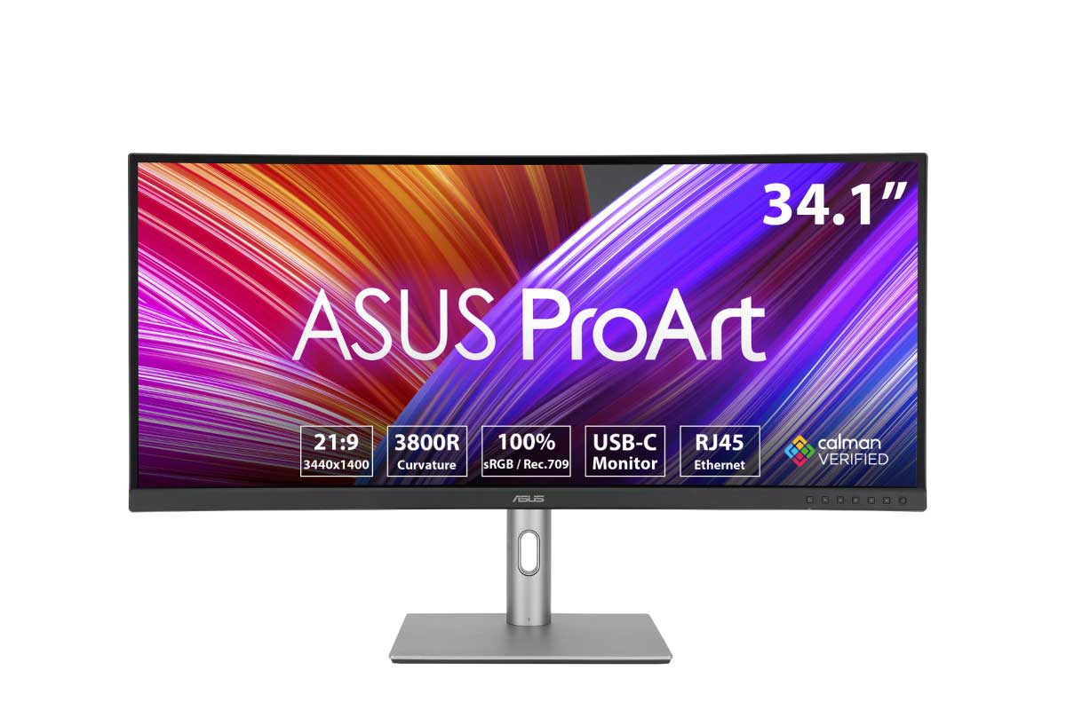 ASUS【ProArt Display PA34VCNV】21:9のアスペクト比を採用した34.1型3,440×1,440ドット湾曲モニター