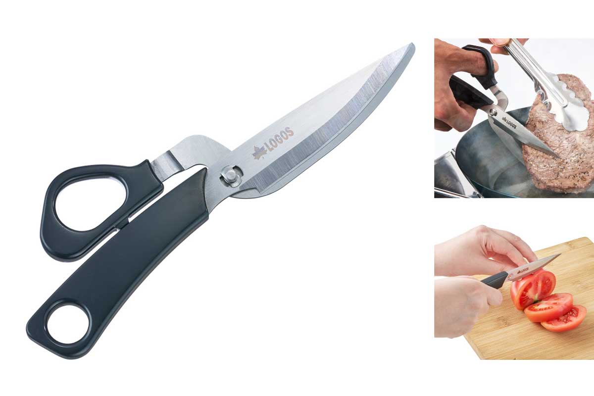 【LOGOS シザーナイフ】1本でハサミとナイフの2通りの使い方ができ、すみずみまで洗いやすく衛生的なアウトドア用万能ハサミ