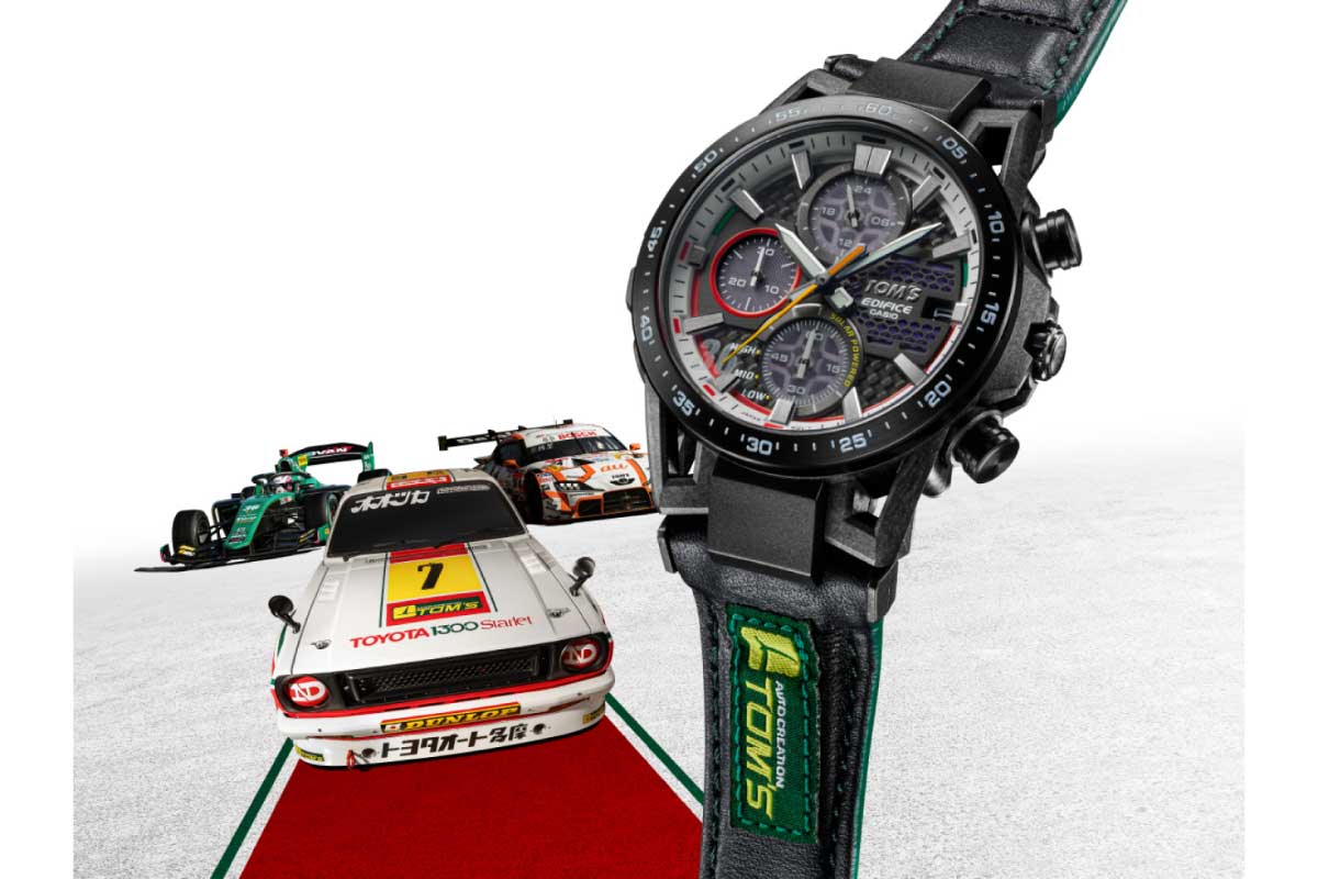 カシオ【EFS-S641TMS】「TOM’S」創立50周年を記念し、初代レーシングカー「TOM’SスターレットKP47」をオマージュした腕時計