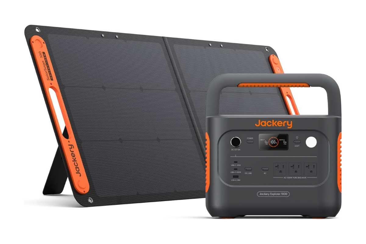 Jackery【Jackery Solar Generator 1000 New】バッテリー内部構造の設計などを見直すことで小型軽量化した、容量1,070Whで定格出力1,500Wのポータブル電源と発電効率が高い両面発電にリニューアルしたソーラーパネルのセット