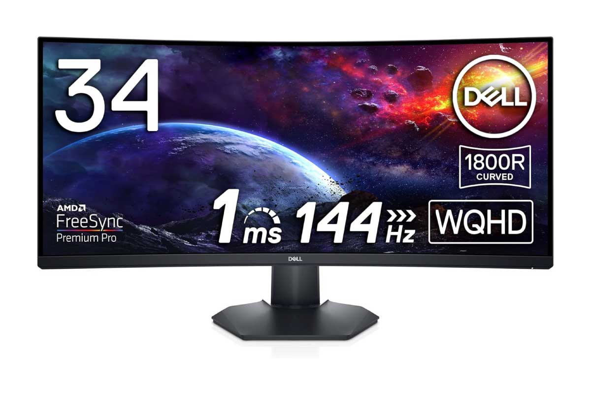 Dell【S3422DWG】リフレッシュレート144Hz、34型WQHD曲面ゲーミングモニターがAmazonにて37%OFFの46,800円