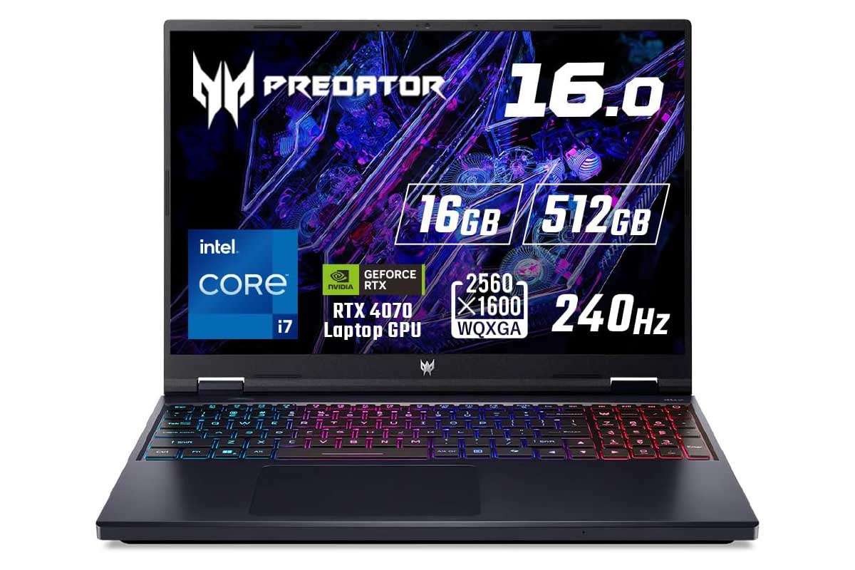 Acer【Predator Helios Neo 16 PHN16-72-N76Y47】Core i7-14700HX/GeForce RTX 4070搭載、240Hz駆動の16型WQXGAディスプレイ採用ゲーミングノートPCがAmazonにて10%OFFの224,820円