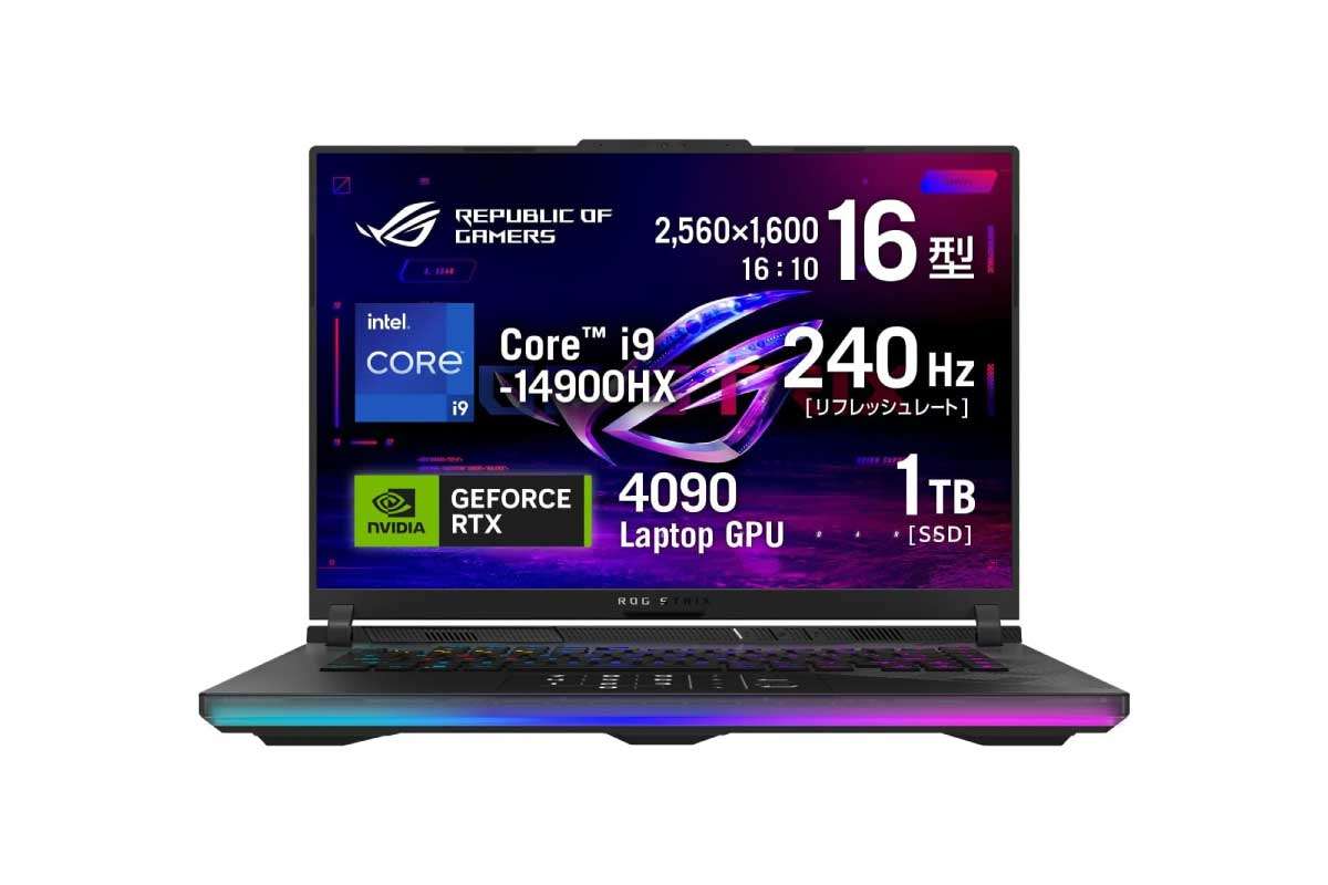 ASUS【ROG Strix SCAR G634JYR-I94R409032G】RTX 4090/Core i9-14900HX/メモリ32GB搭載、リフレッシュレート240Hzの16型ミニLEDディスプレイを採用ゲーミングノートPCがAmazonにて11%OFFの479,800円