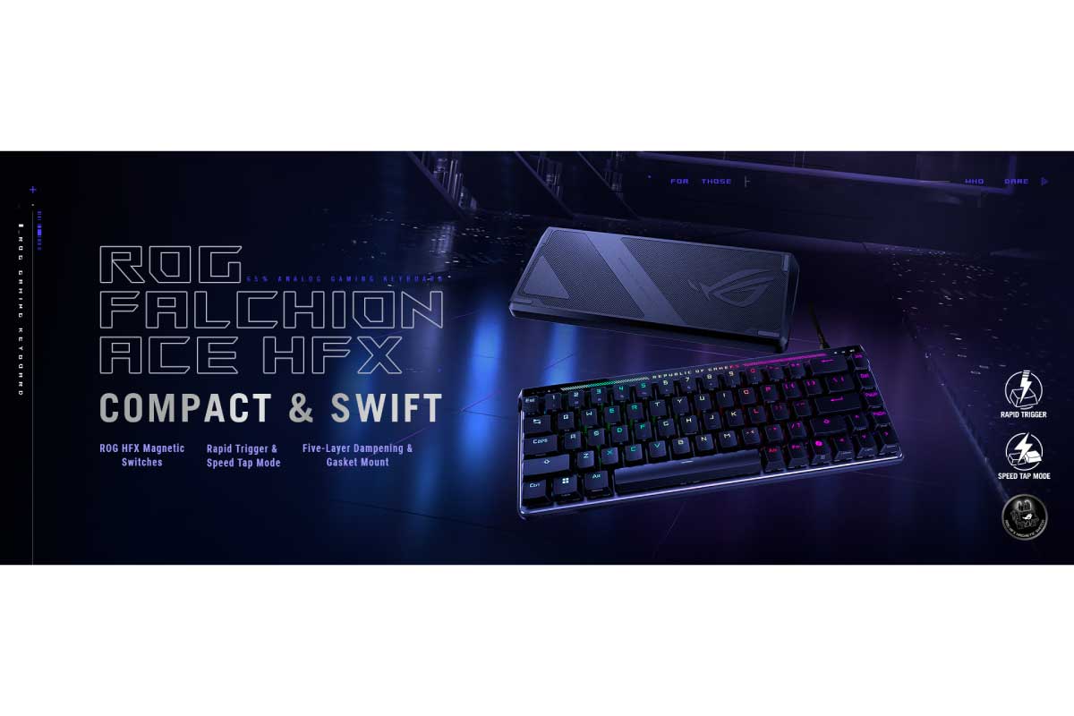 ASUS【ROG Falchion Ace HFX】ラピッドトリガー機能やスピードタップモードを搭載したコンパクトな65%レイアウトのゲーミングキーボード