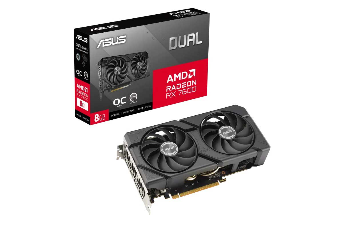 ASUS【DUAL-RX7600-O8G-EVO】デュアルファン設計により、優れた冷却性能を実現、Radeon RX 7600を搭載するビデオカード