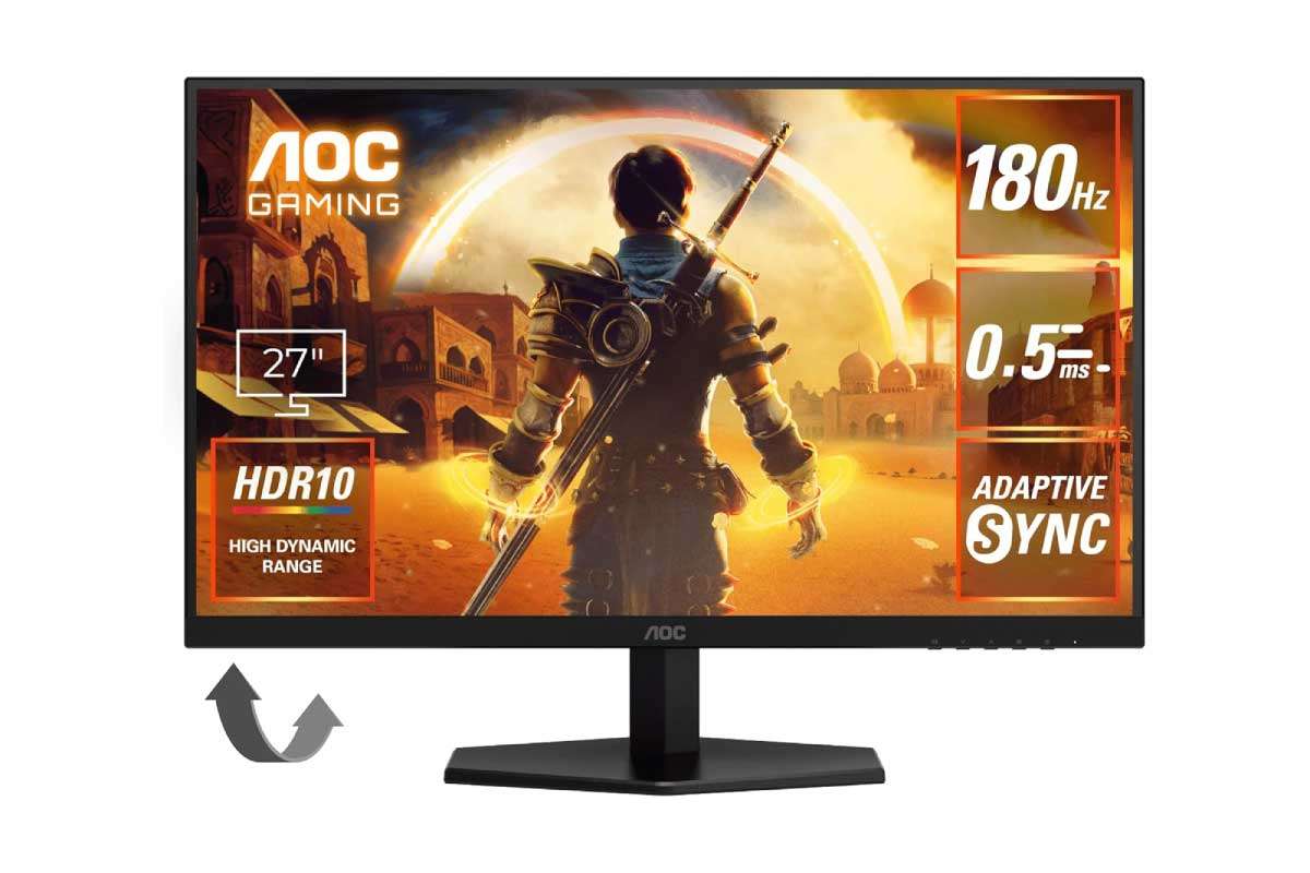 AOC【27G42E/11】リフレッシュレートが最大180Hz、応答速度が0.5msのFast IPSパネルを搭載、27型フルHDゲーミングモニターがAmazonにて10%OFFの18,000円