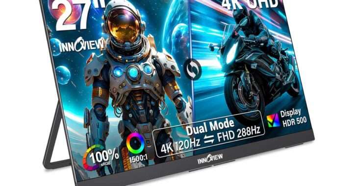 【InnoView ‎PM703-01B】4K/120HzとFHD/288Hzをワンタッチで切り替えられる「デュアルモード」を搭載した27型ゲーミングモニターがAmazonにて21%OFFの65,998円