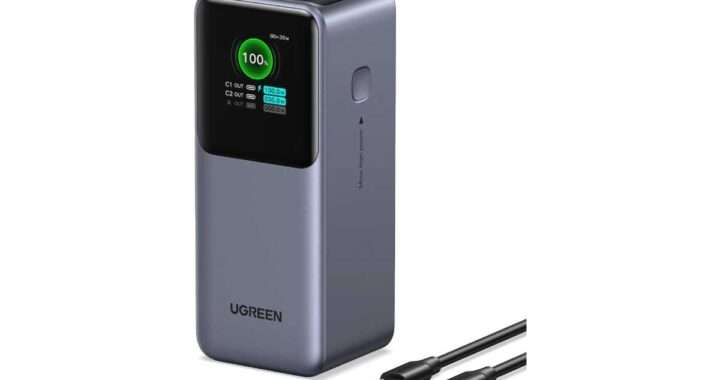 【UGREEN Nexode モバイルバッテリー 20000mAh 130W】最大100W USB‑C出力（合計130W）、TFTスマートディスプレイ搭載、USB‑C×2＋USB‑A×1 の3ポート構成を備えたモバイルバッテリーがAmazonにて42%OFFの7,492円