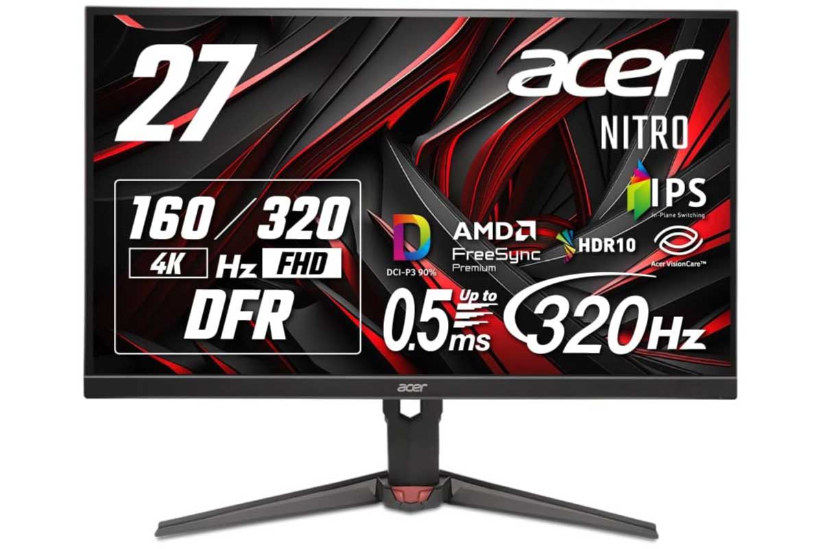 【Acer Nitro XV270KV4bmiiprx】4K/160HzとFHD/320Hzを切り替え可能なDFR技術を搭載した 27型 IPSパネル採用のゲーミングモニターがAmazonにて12%OFFの44,862円