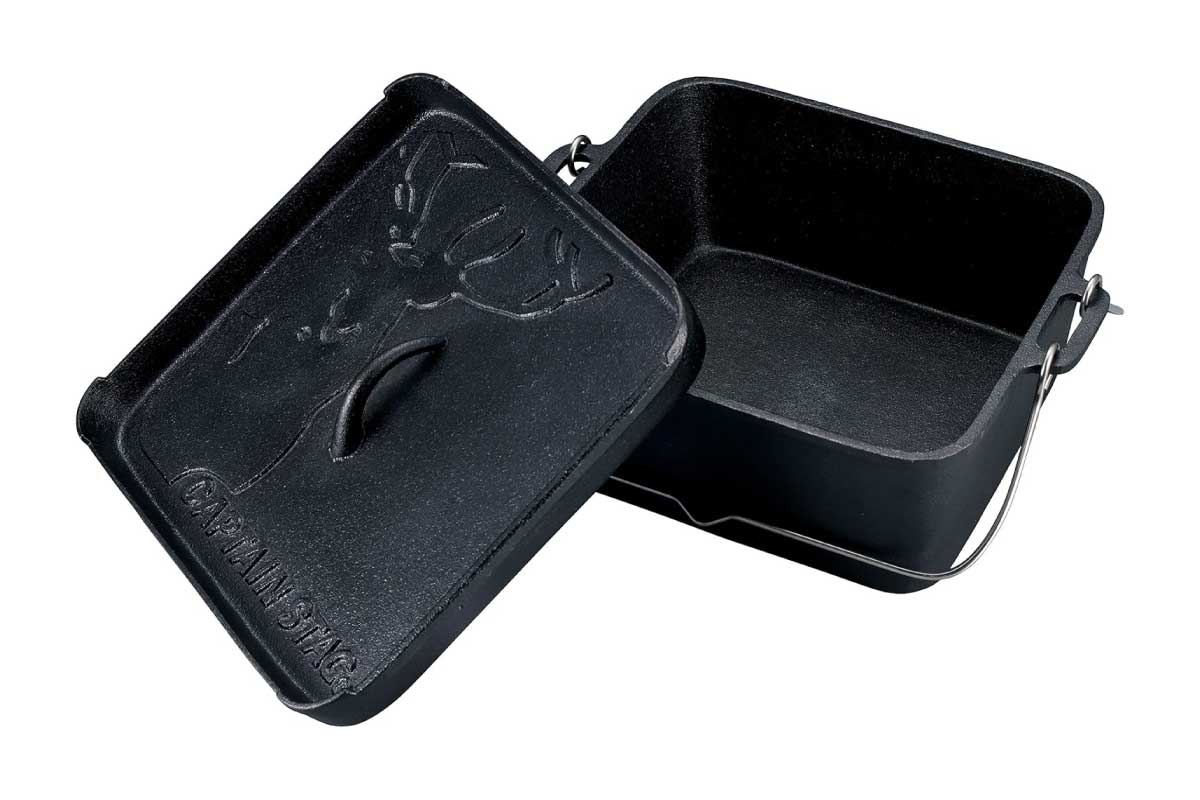 キャプテンスタッグ【角型ダッチオーブン25cm UG-3071】鉄鋳物製の本格派ダッチオーブンで、焚き火・炭火・ガス火・IHなど幅広い熱源に対応する万能クッキングギアがAmazonにて5%OFFの5,869円