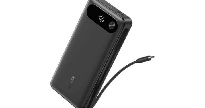 【Anker Power Bank (20000mAh, 87W, Built-In USB-C ケーブル)】20,000mAh大容量・最大87W出力・USB‑Cケーブル一体型・LEDディスプレイ搭載・最大65W入力対応という、ノートPCまで充電できる高出力モバイルバッテリーがAmazonにて25%OFFの5,990円