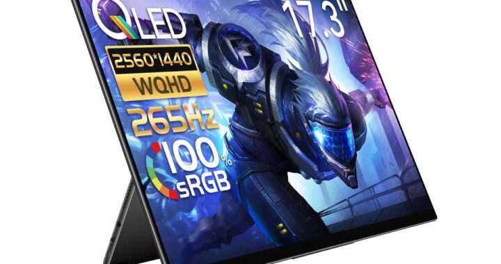 【EHOMEWEI RQHG-173NW】17.3型・2K・QLEDパネル・265Hz・1ms応答・HDR対応・スピーカー内蔵・薄型6mm・重量1350gの高性能モバイルモニターがAmazonにて45,032円