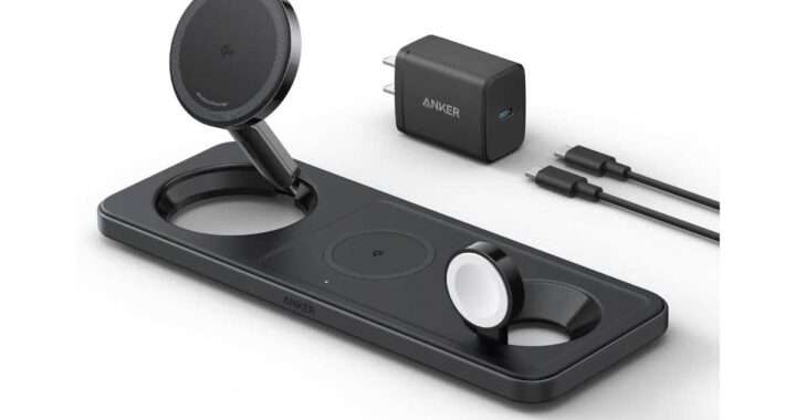 【Anker MagGo Wireless Charging Station (3-in-1 Pad)】Qi2対応の最大15Wマグネット式ワイヤレス充電、Apple Watch充電、AirPodsなどのワイヤレスイヤホン充電を1台でまとめて行えるパッド型3-in-1充電ステーションがAmazonにて29%OFFの8,490円