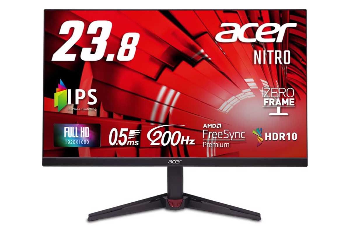 【Acer Nitro VG240YX1bmiipx】23.8型・IPS・フルHD・200Hz・0.5ms・HDR10・FreeSync Premium対応の高コスパゲーミングモニターがAmazonにて8%OFFの16,790円