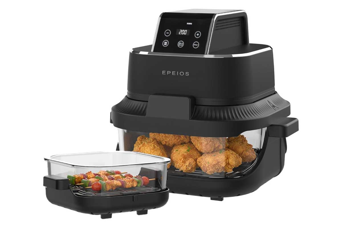【Epeios ガラスボウルエアフライヤー EPAO248】400Wの高速加熱、4 種類の調理モード、食洗機対応など、使いやすさと衛生性を重視した、調理中の様子が見える耐熱ガラスボウルを採用のエアフライヤーがAmazonにて19,860円、1,200円OFFクーポン配布中