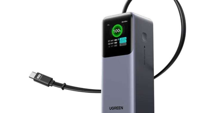 【UGREEN Nexode PB726】20000mAhの大容量バッテリーと最大165Wの高出力、さらに巻き取り式USB‑Cケーブルを内蔵したモバイルバッテリーがAmazonにて40%OFFの7,967円
