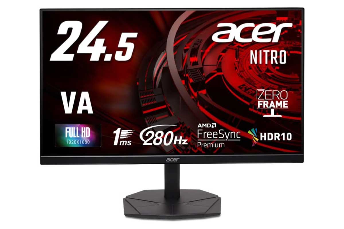 【Acer Nitro KG251QZ1bmiipx】24.5型フルHDのVAパネルを採用し、DisplayPort接続で最大280Hz、HDMI接続で最大240Hzの高リフレッシュレートに対応したゲーミングモニターがAmazonにて8%OFFの21,980円