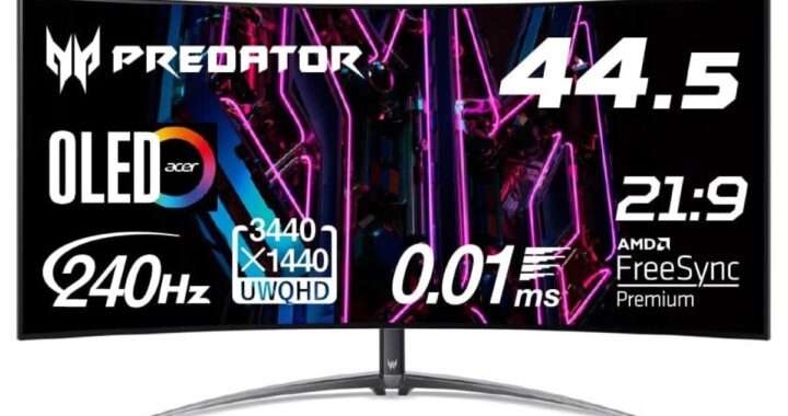 【Acer Predator X45bmiiphuzx】44.5型UWQHD・240Hz・OLEDパネルを採用したウルトラワイド湾曲ゲーミングモニターがAmazonにて11%OFFの161,027円