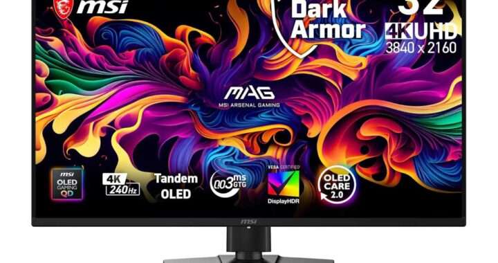 【MSI MAG 321UP QD-OLED X24】31.5型・4K解像度のQD‑OLEDパネルを採用し、最大240Hzリフレッシュレート、0.03ms応答速度、DisplayHDR True Black 500、広色域などを備えた、映像美と高速応答を両立するハイエンド4KゲーミングモニターがAmazonにて29%OFFの109,800円