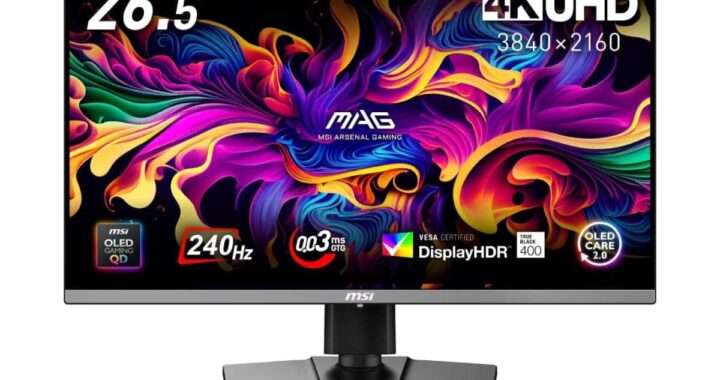 【MSI MAG 272UP QD-OLED X24】26.5型・4K解像度のQD‑OLEDパネルを採用し、最大240Hzリフレッシュレート、0.03ms応答速度、DisplayHDR True Black 400、DCI‑P3 99％の広色域、Adaptive‑Sync、OLED Care 2.0などを搭載した、映像美と高速応答を両立するハイエンド4KゲーミングモニターがAmazonにて15%OFFの119,800円