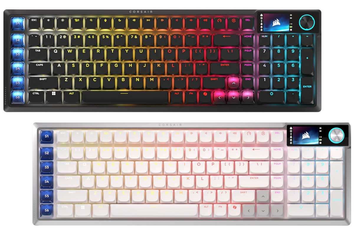 CORSAIR【VANGUARD AIR 99 WIRELESS】99％レイアウトの薄型アルミフレーム、OPXロープロファイル光学スイッチ、8,000Hzハイパーポーリング、Stream Deck連携、LCDスクリーンを備えたハイエンド・ワイヤレスゲーミングキーボード