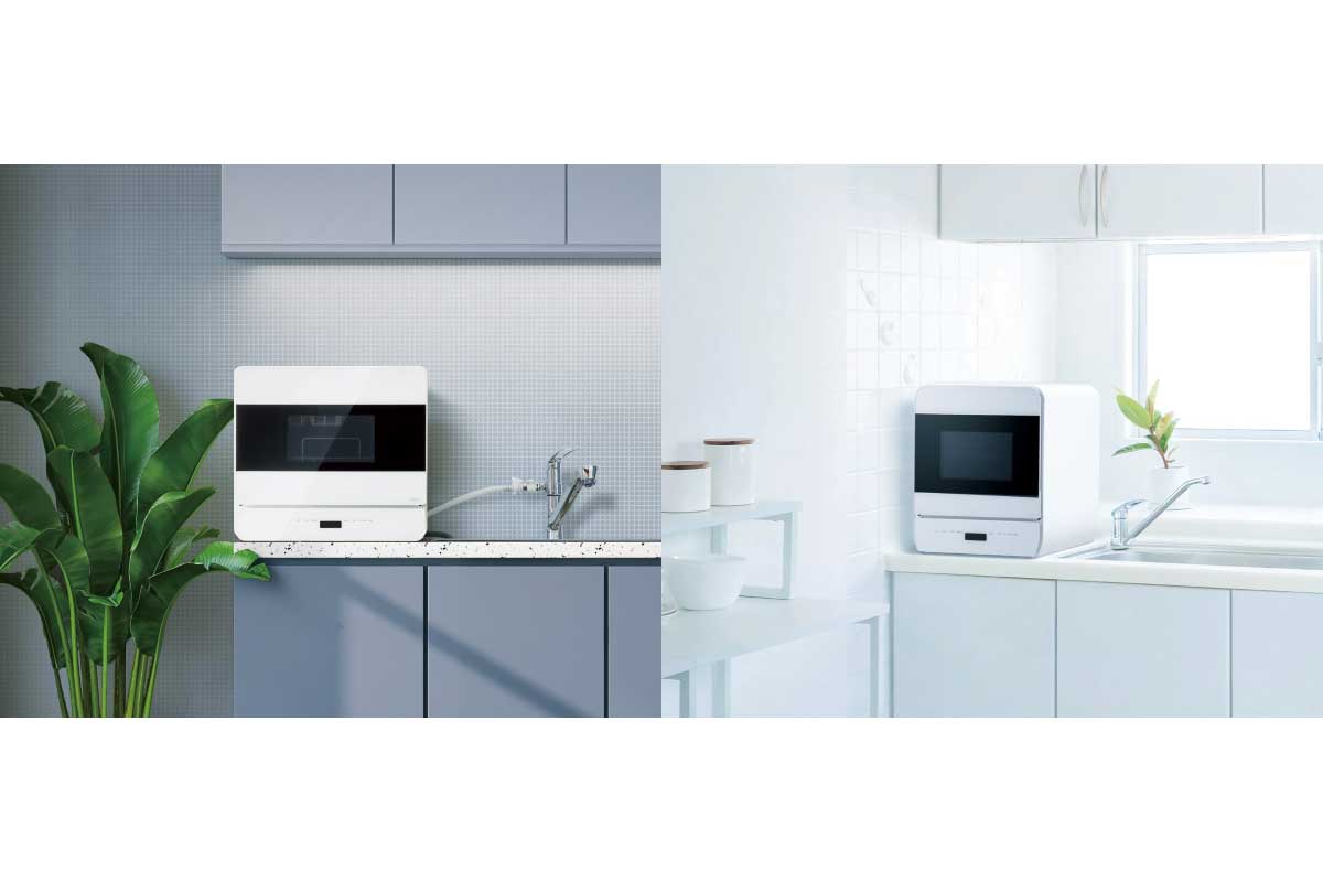 アクア【ADW-L40B】【ADW-M28B】タンク式と分岐水栓式の2WAY給水方式に対応し、従来モデルの約半分の使用水量で高い洗浄力と除菌性能を実現した卓上型食器洗い乾燥機