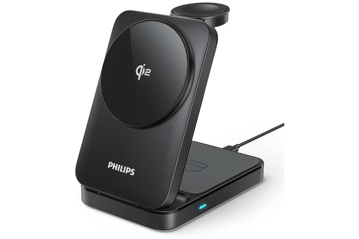 【Philips DLK3548Q】折りたたみ可能なコンパクトボディを備え、Qi2対応で最大15W出力に対応した3-in-1タイプのワイヤレス充電スタンドがAmazonにて11%OFFの7,880円