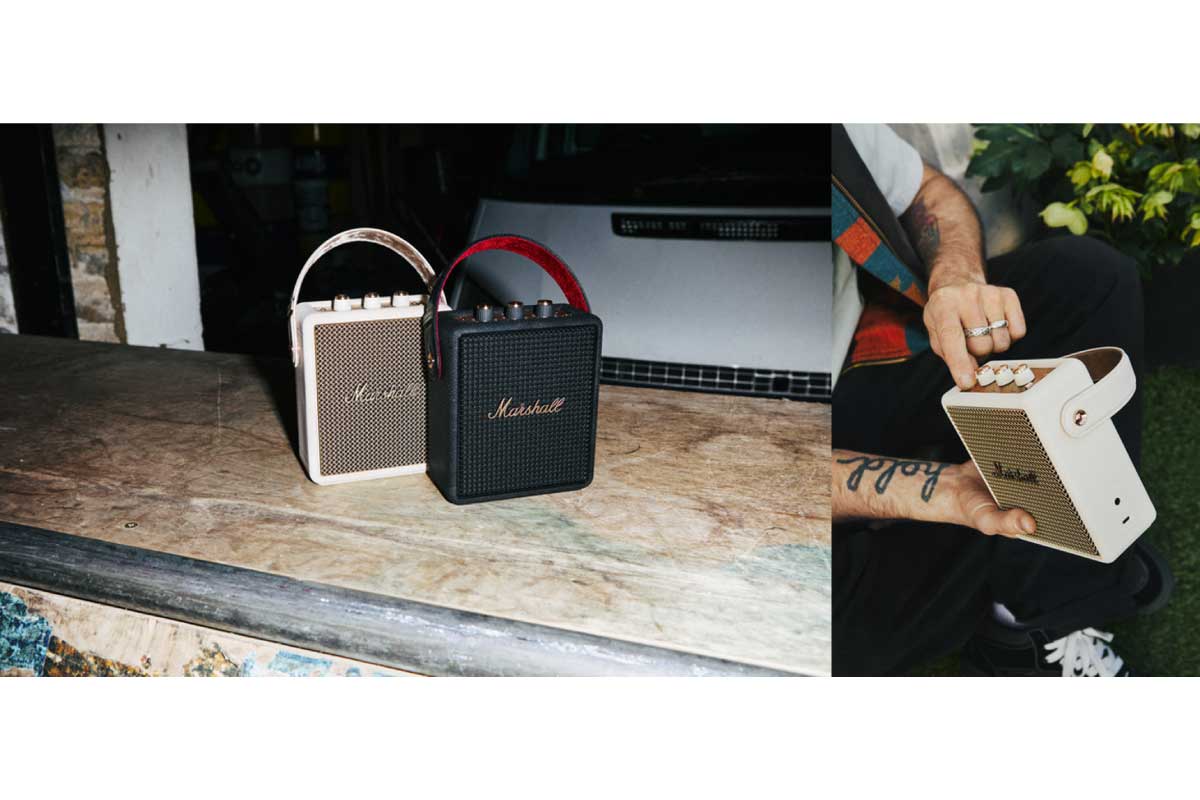 Marshall【Stockwell III】最大40時間以上のポータブル再生時間と「True Stereophonic」全方位サウンド、IP55規格の防塵・防滴性能、モバイルバッテリー機能、交換可能なモジュール構造を備え、屋内外を問わずタフに使えるポータブルBluetoothスピーカー