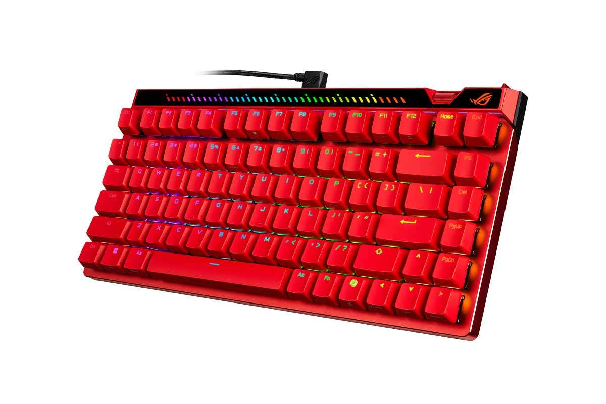ASUS【ROG Falchion Ace 75 HE Gaming Keyboard】ROG独自のHFX V2／V2X磁気スイッチを採用し、0.01mm単位でアクチュエーションポイントを調整できる高精度なゲーミングキーボードに新色「Lava Red」