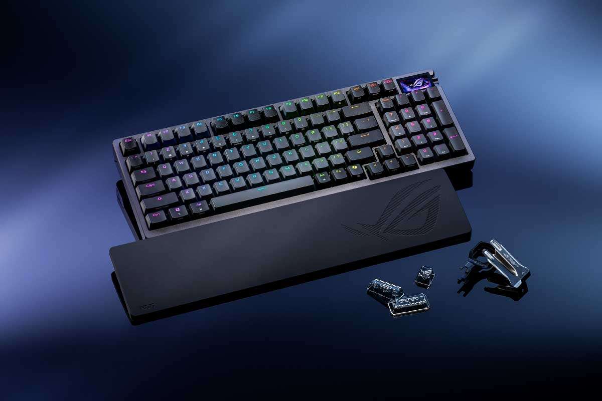 ASUS【ROG Azoth 96 HE Lite Gaming Keyboard BLK】1.47型OLEDディスプレイ、アナログ対応のROG HFX V2磁気式キースイッチとROGホールセンサーを搭載し、0.01mm刻みでアクチュエーションポイントを調整できる96％配列のコンパクトゲーミングキーボード