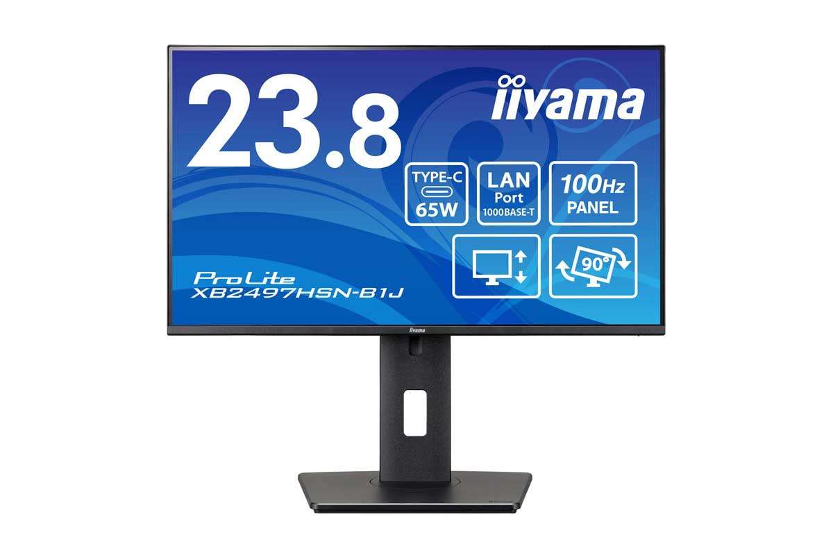 iiyama【ProLite XB2497HSN-B1J】23.8型フルHDのIPS方式パネルと100Hzリフレッシュレートを備え、USB Type-Cドッキング機能により映像出力・最大65W給電・LAN・USBハブを1本のケーブルでまとめられる、デスク周りをすっきり整えたいユーザー向けのスタンダードモニター